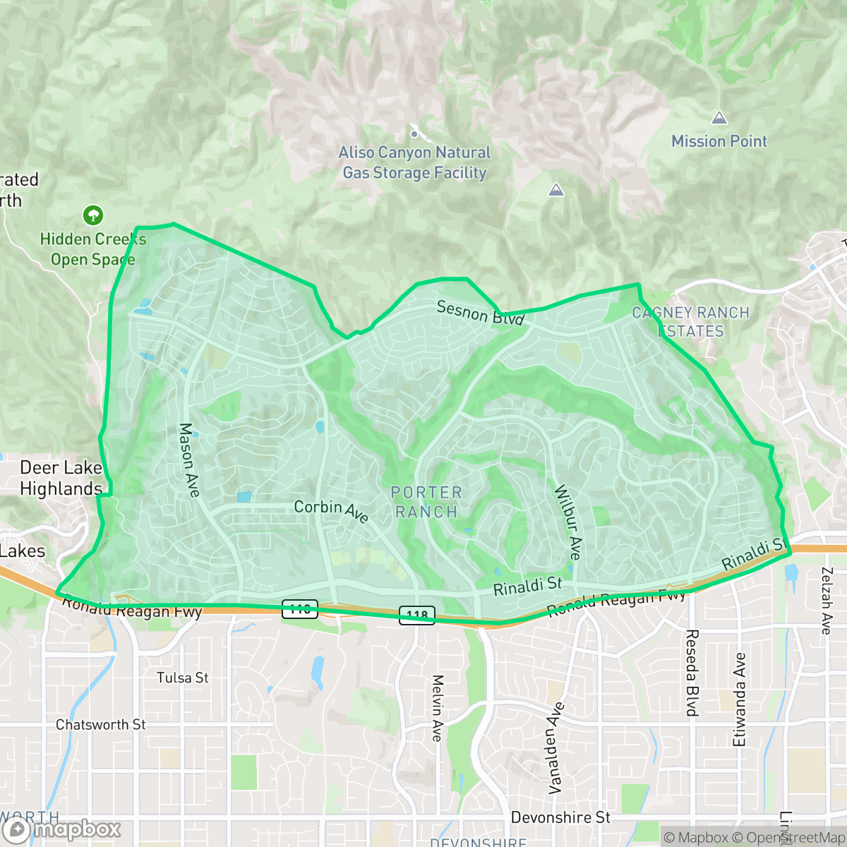 Map showing the location of Porter Ranch, Los Angeles, CA