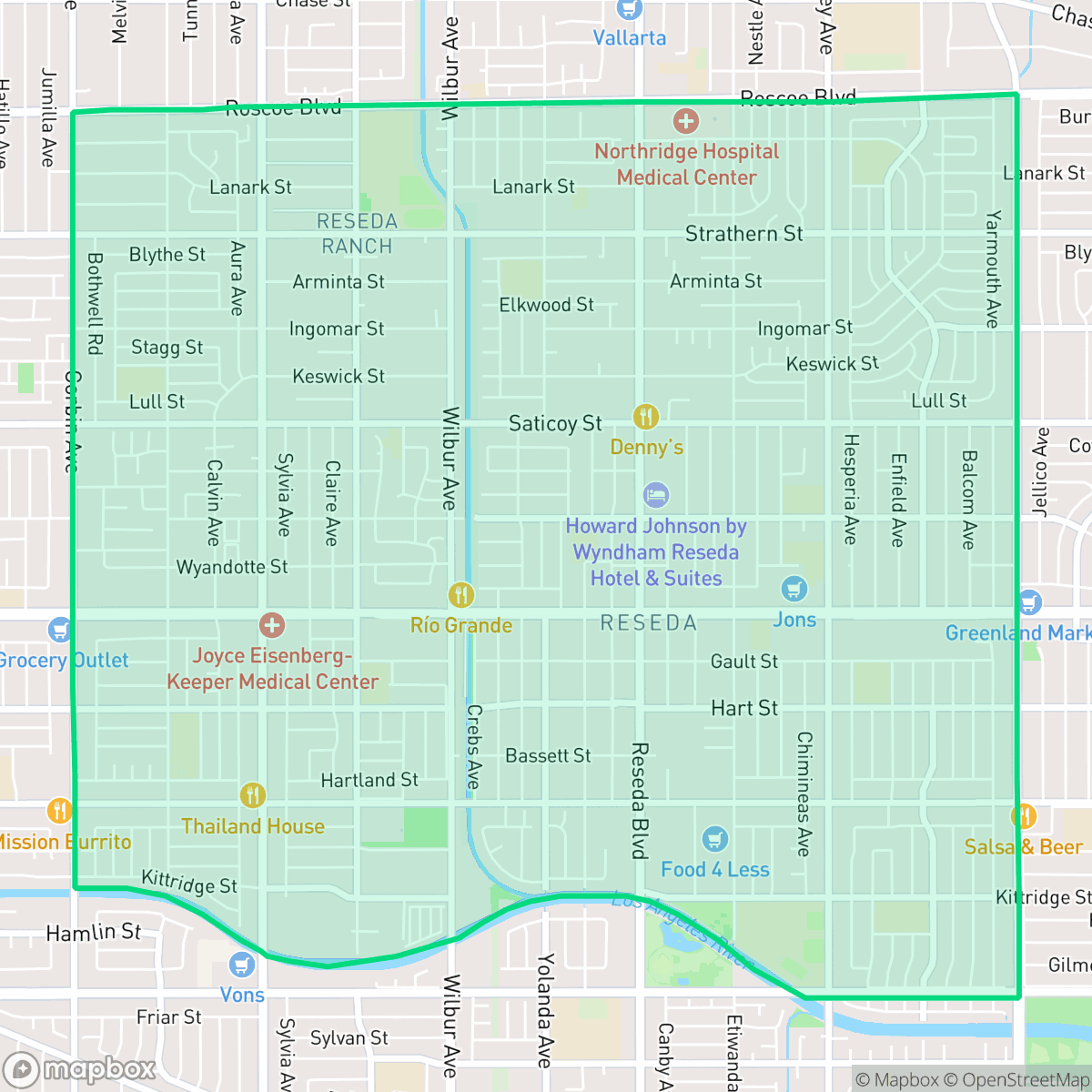 Map showing the location of Reseda, Los Angeles, CA