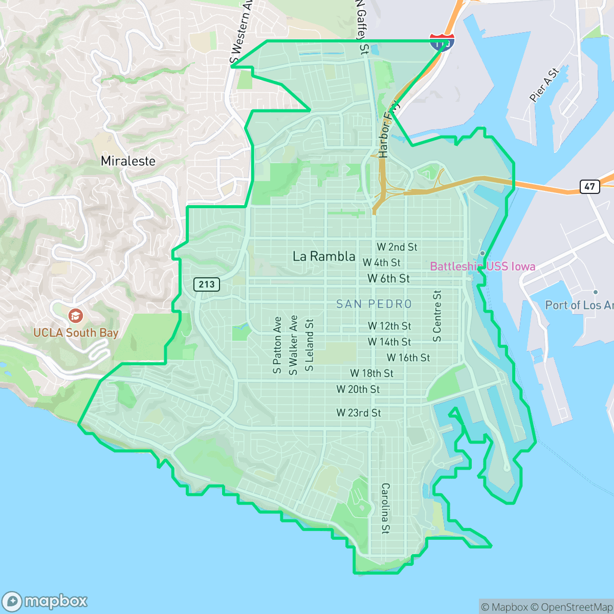 Map showing the location of San Pedro, Los Angeles, CA