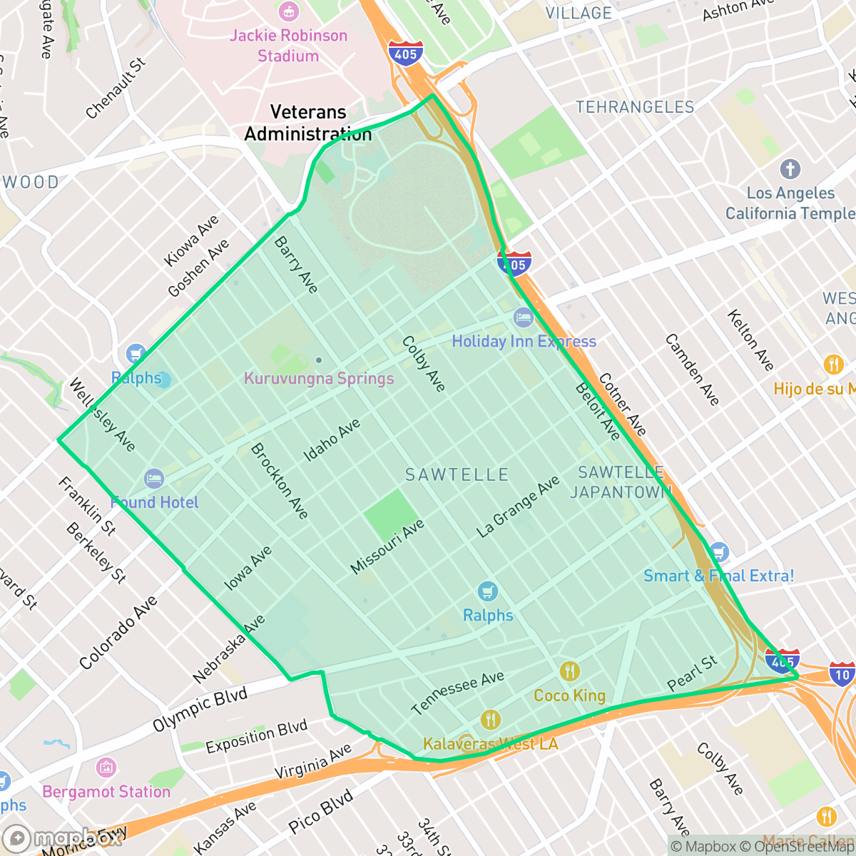 Map showing the location of Sawtelle, Los Angeles, CA