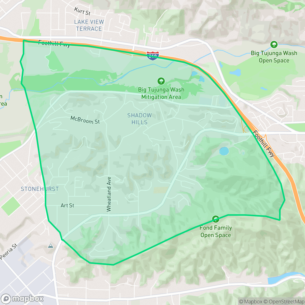 Map showing the location of Shadow Hills, Los Angeles, CA
