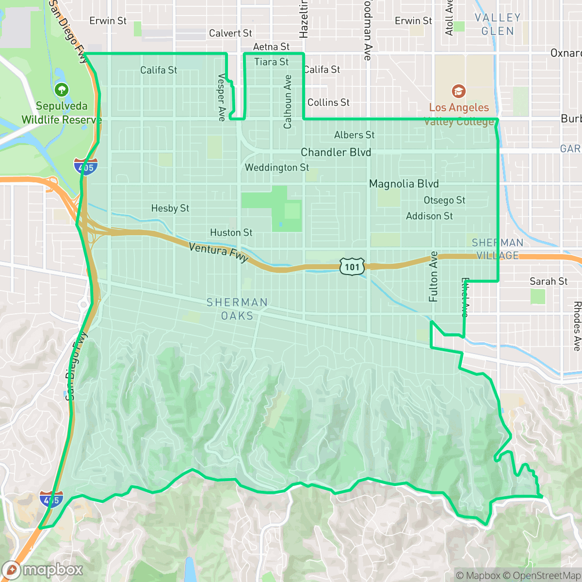 Map showing the location of Sherman Oaks, Los Angeles, CA