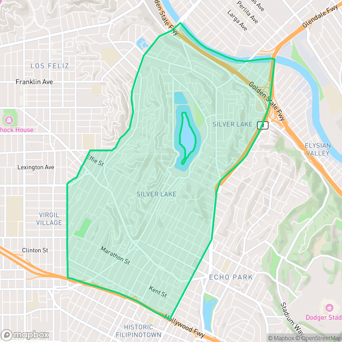 Map showing the location of Silver Lake, Los Angeles, CA