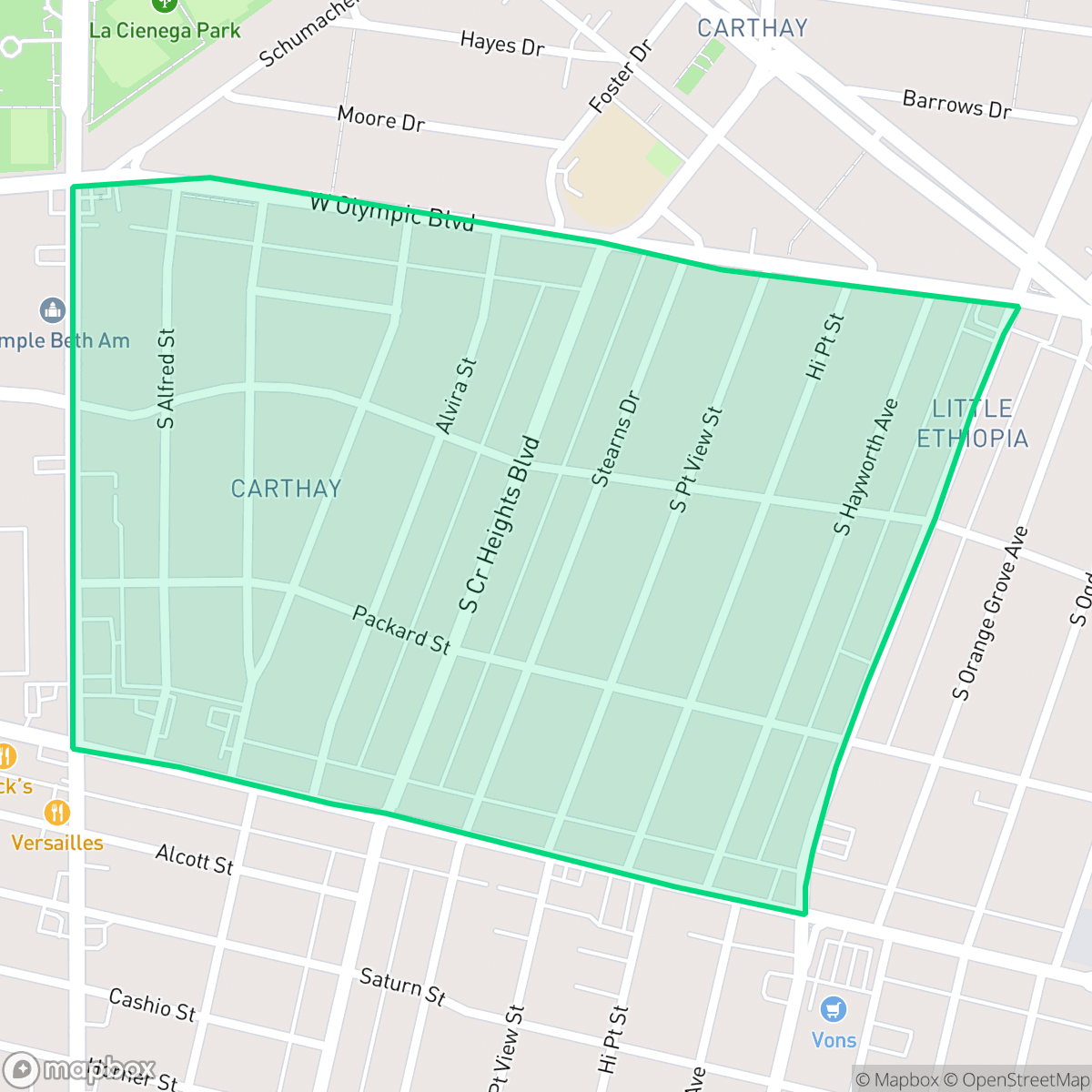 Map showing the location of South Carthay, Los Angeles, CA