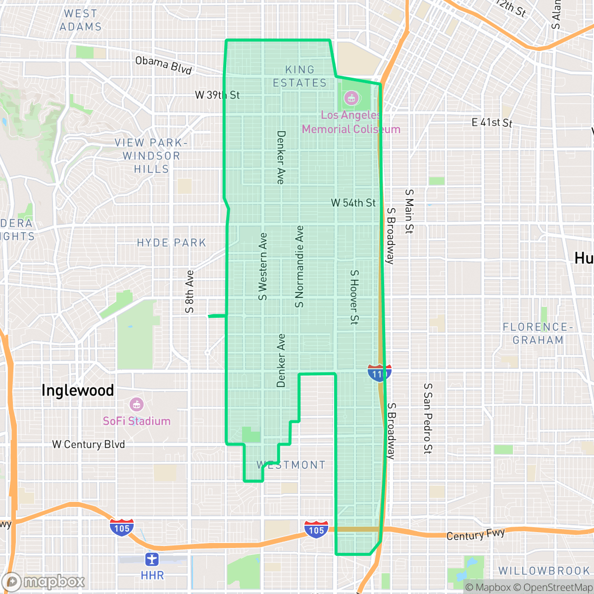 Map showing the location of South Los Angeles, Los Angeles, CA