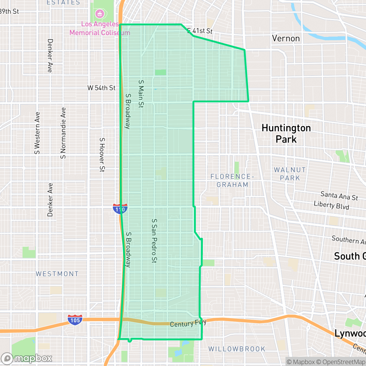 Map showing the location of Southeast Los Angeles, Los Angeles, CA