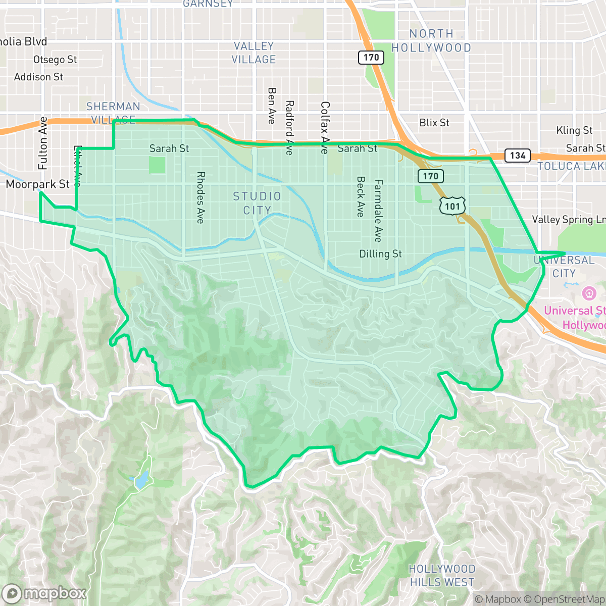 Map showing the location of Studio City, Los Angeles, CA
