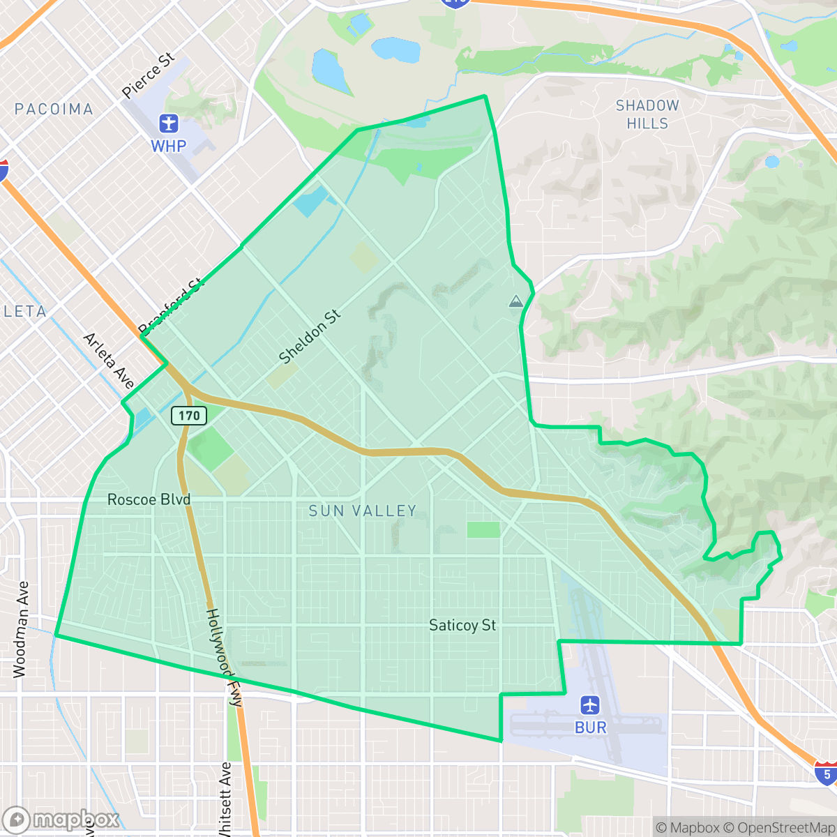 Map showing the location of Sun Valley, Los Angeles, CA