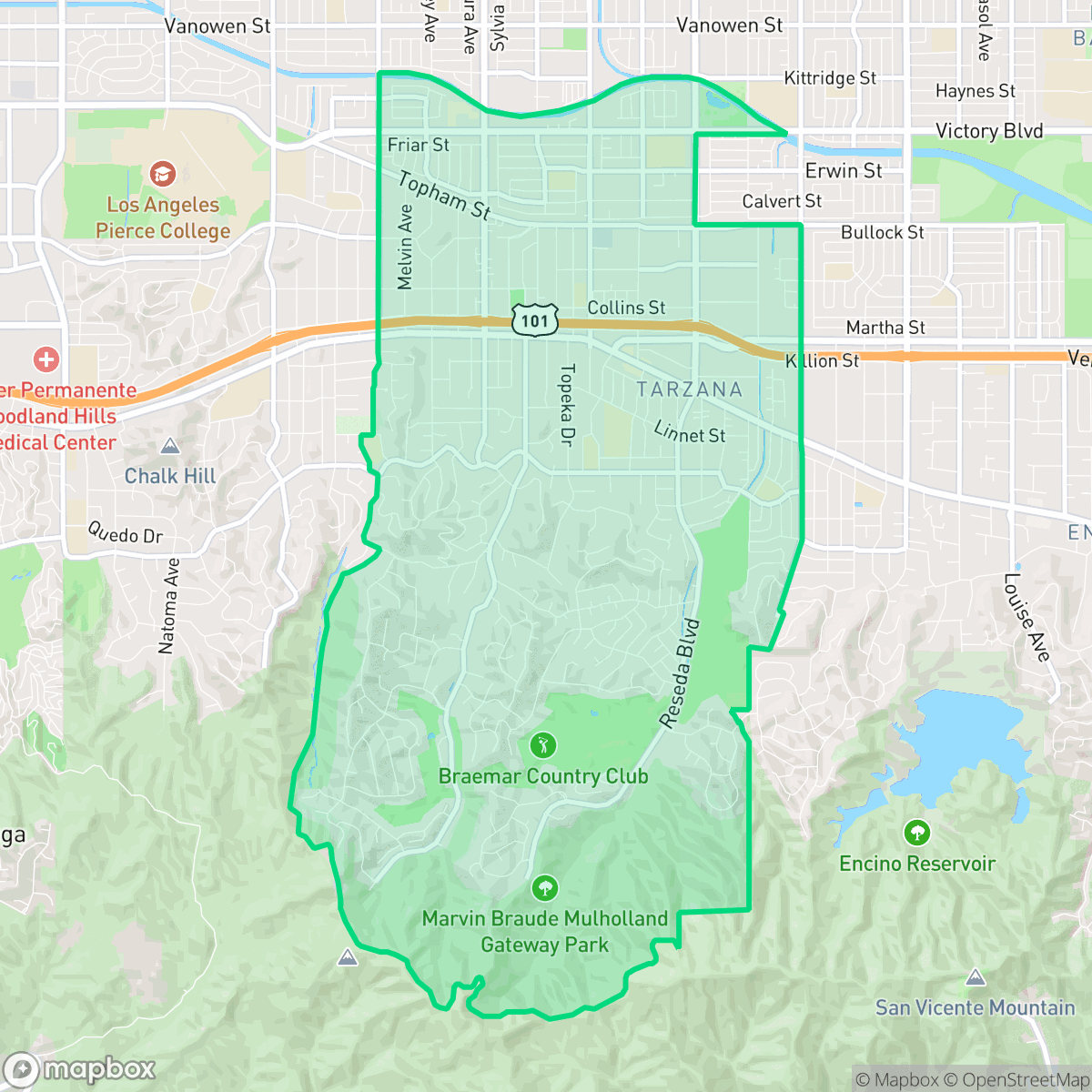 Map showing the location of Tarzana, Los Angeles, CA