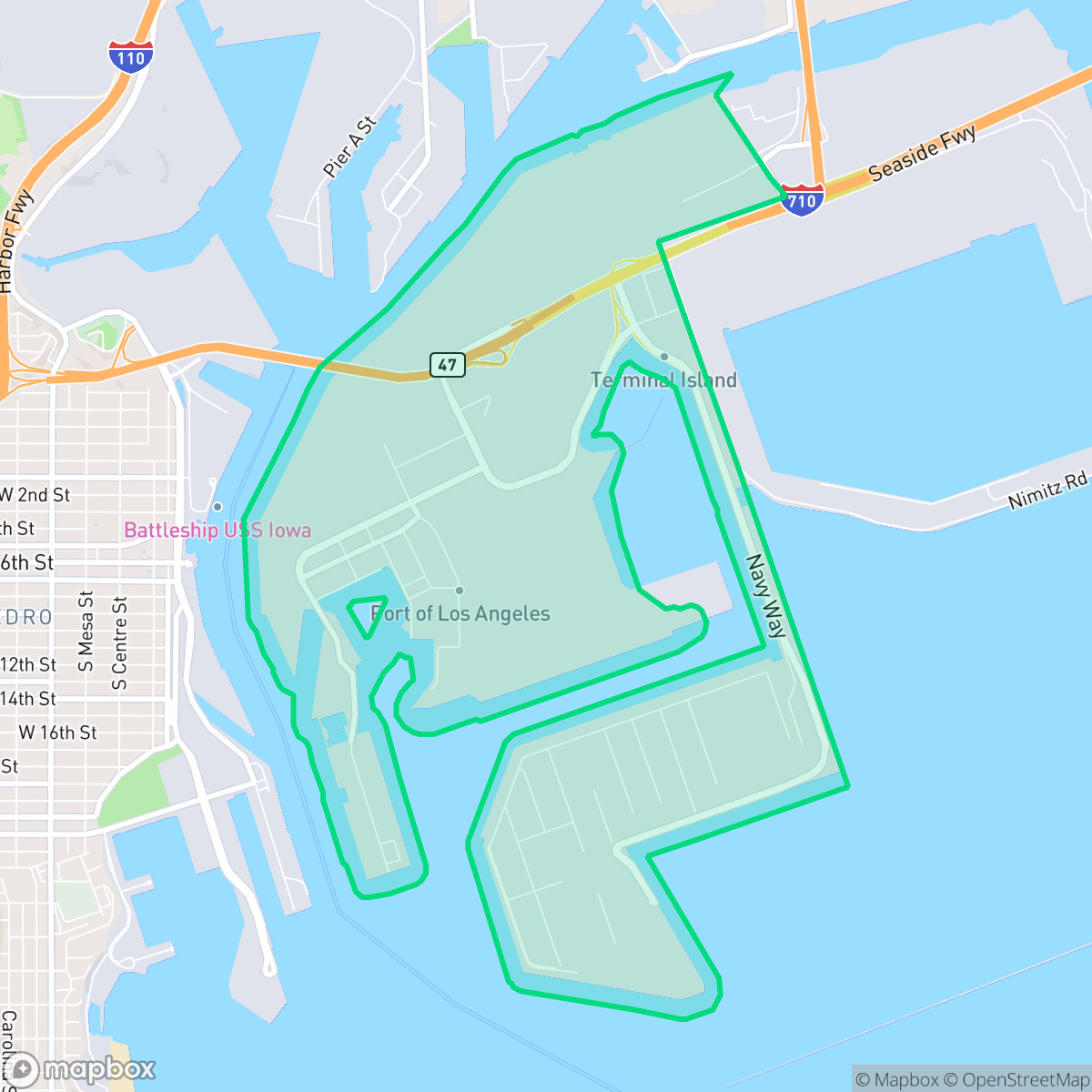 Map showing the location of Terminal Island, Los Angeles, CA