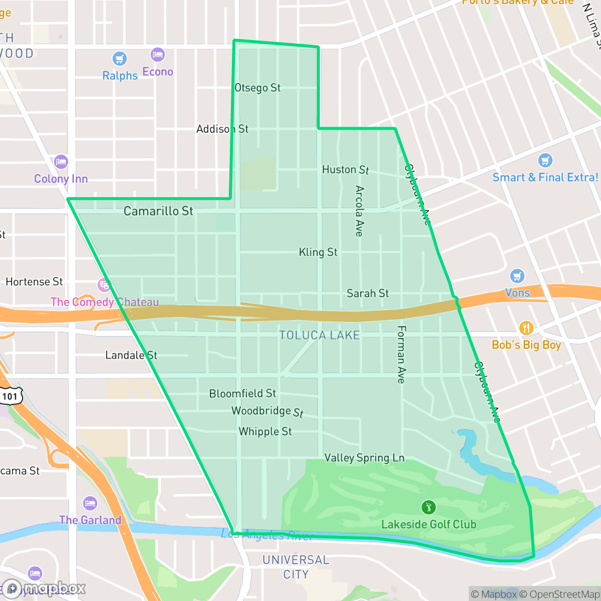 Map showing the location of Toluca Lake, Los Angeles, CA