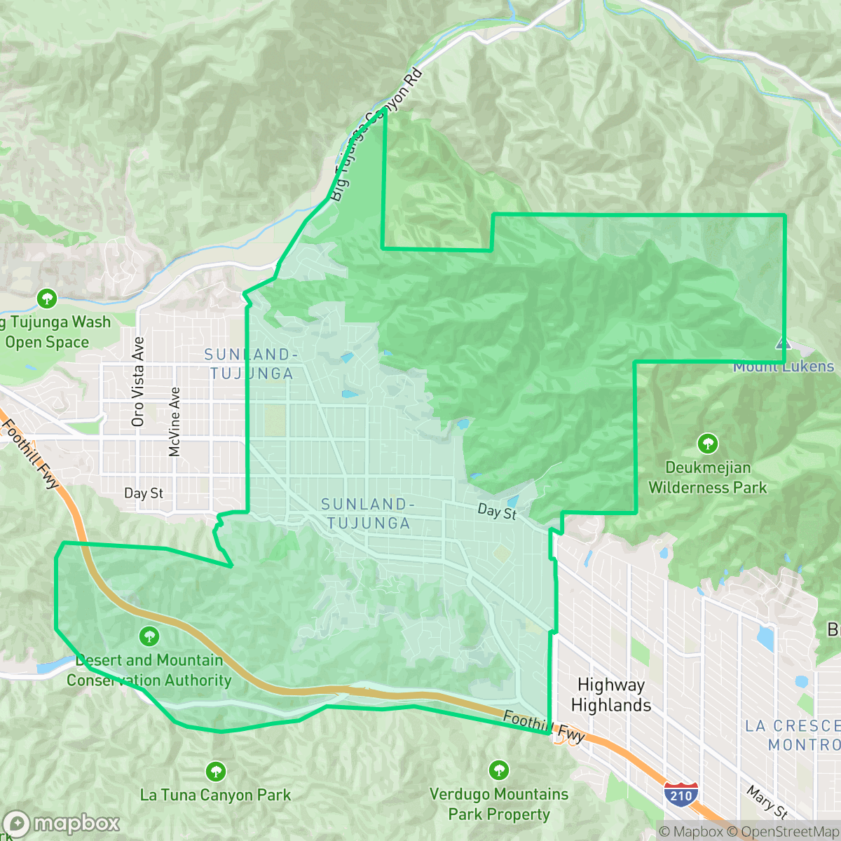 Map showing the location of Tujunga, Los Angeles, CA