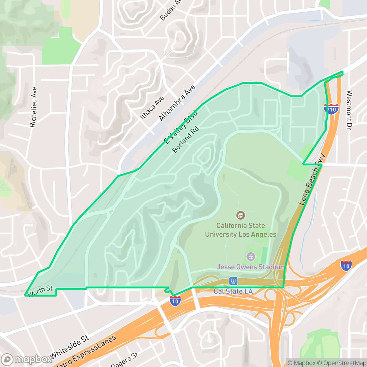 Map showing the location of University Hills, Los Angeles, CA