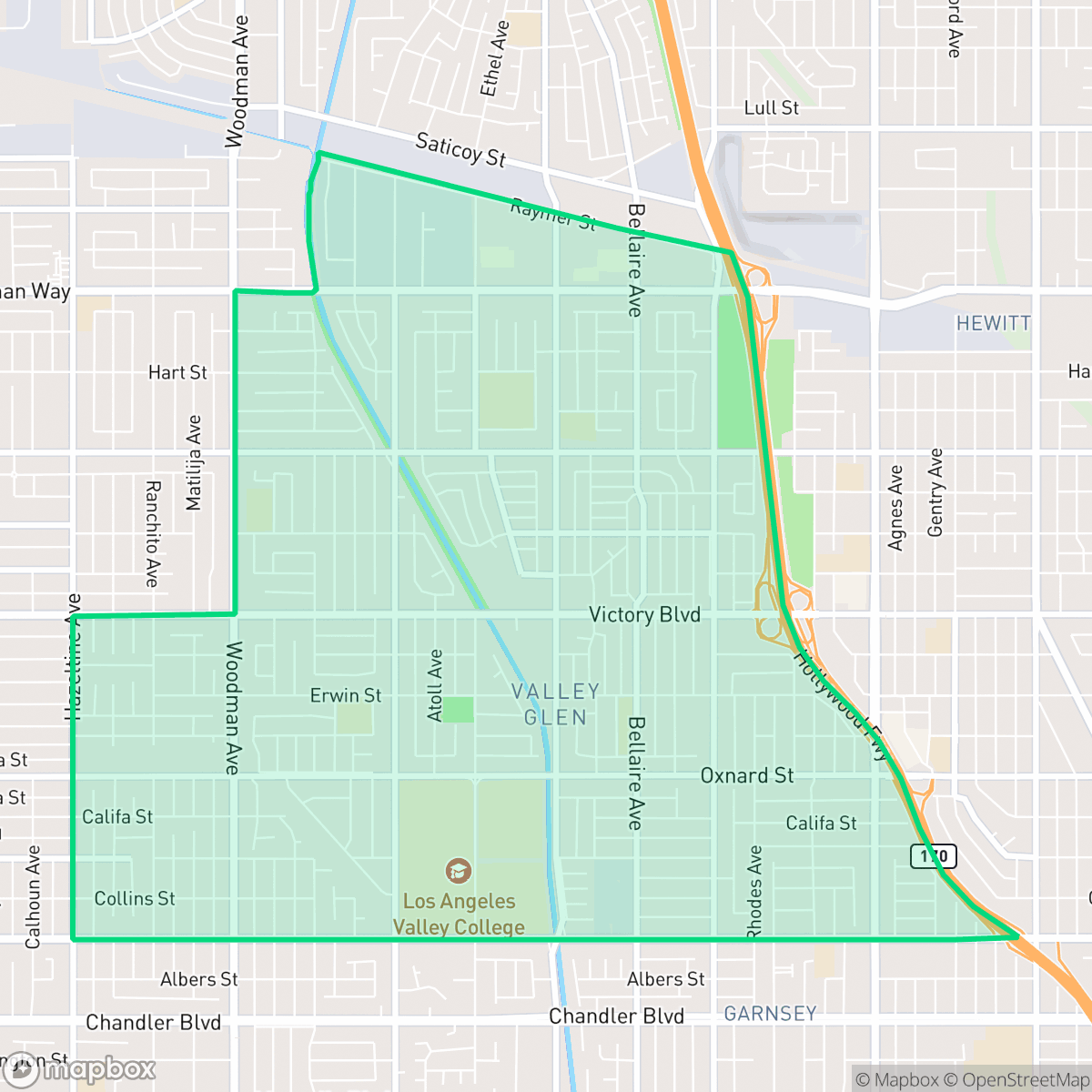 Map showing the location of Valley Glen, Los Angeles, CA