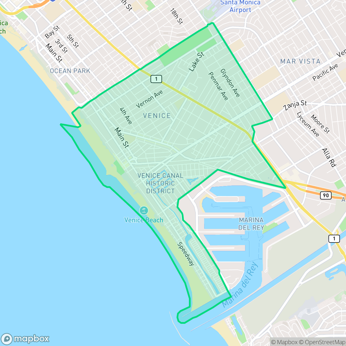 Map showing the location of Venice, Los Angeles, CA
