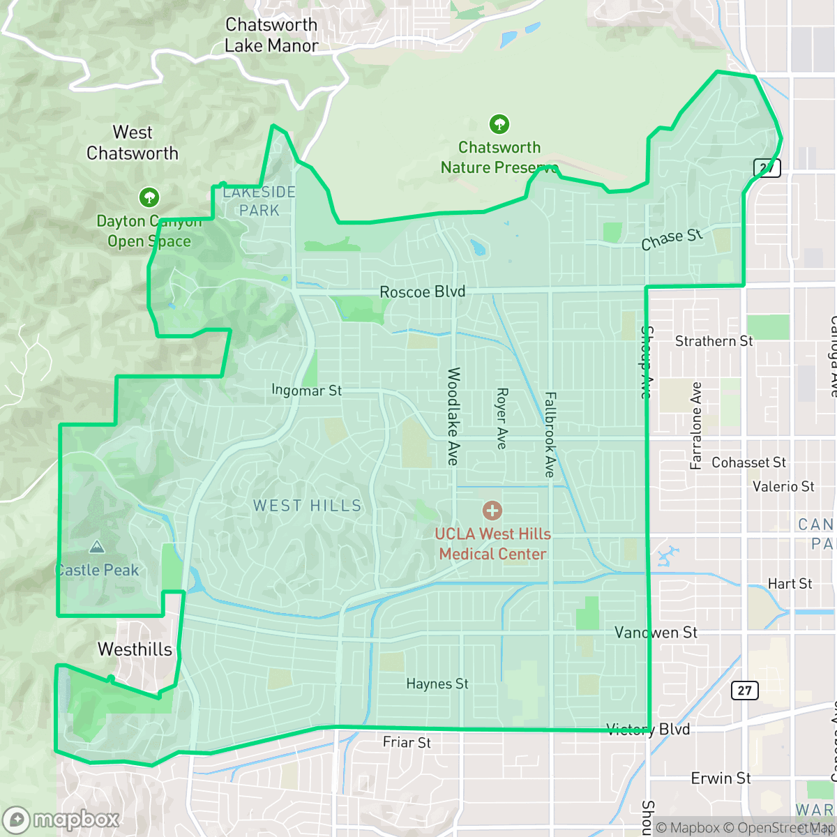 Map showing the location of West Hills, Los Angeles, CA