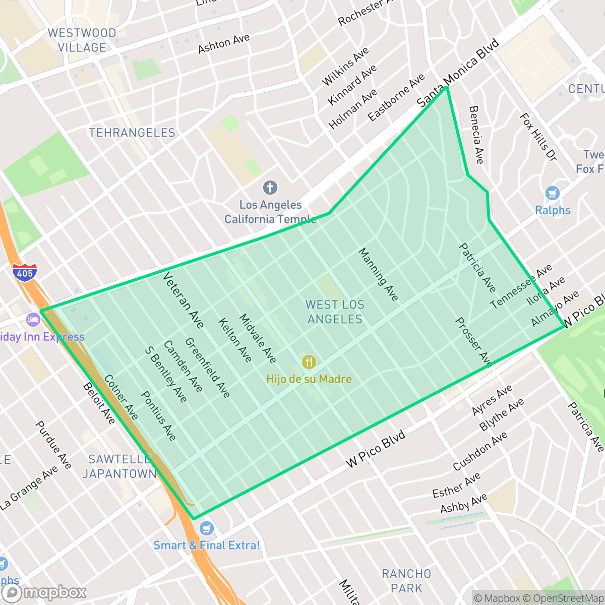 Map showing the location of West Los Angeles, Los Angeles, CA