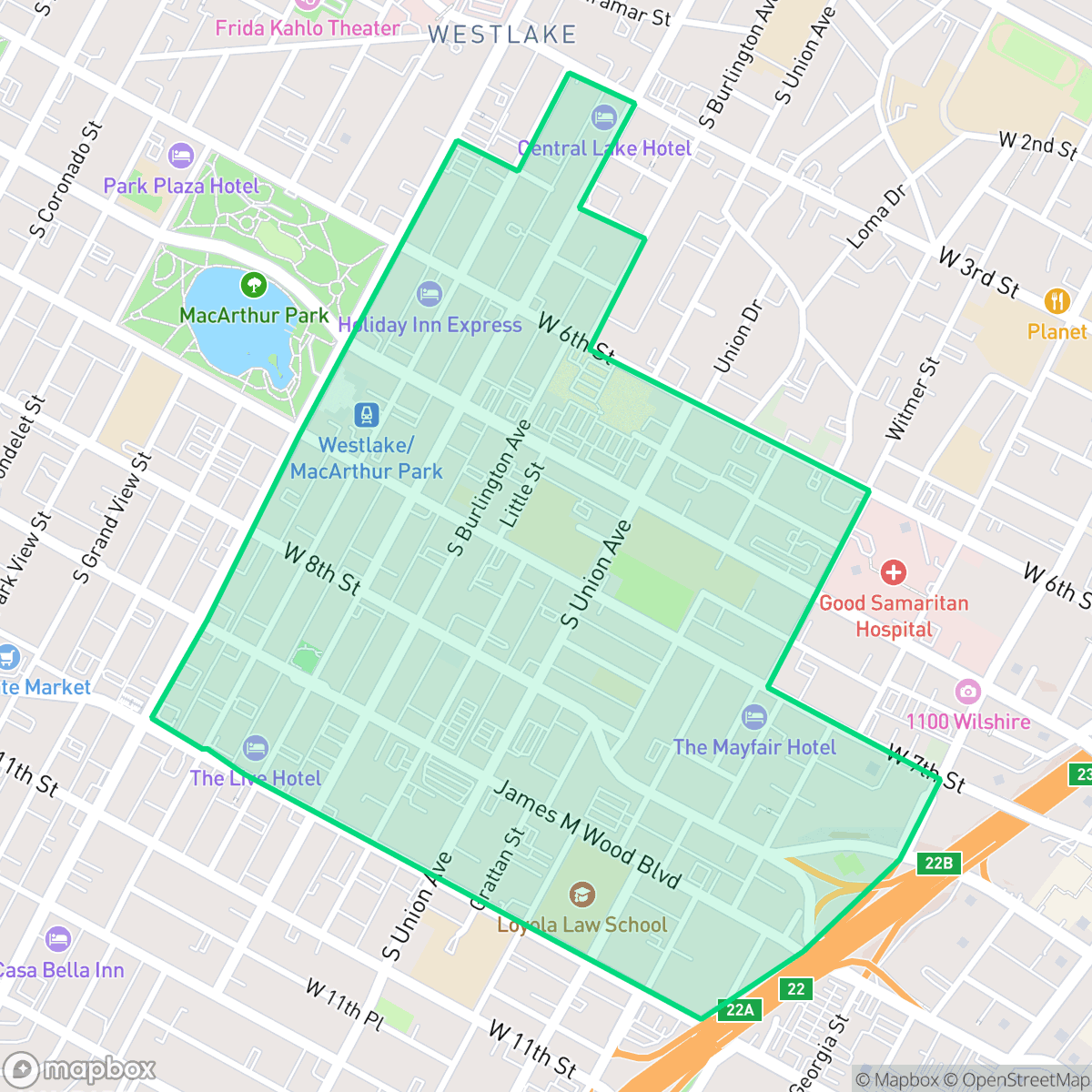 Map showing the location of Westlake South, Los Angeles, CA