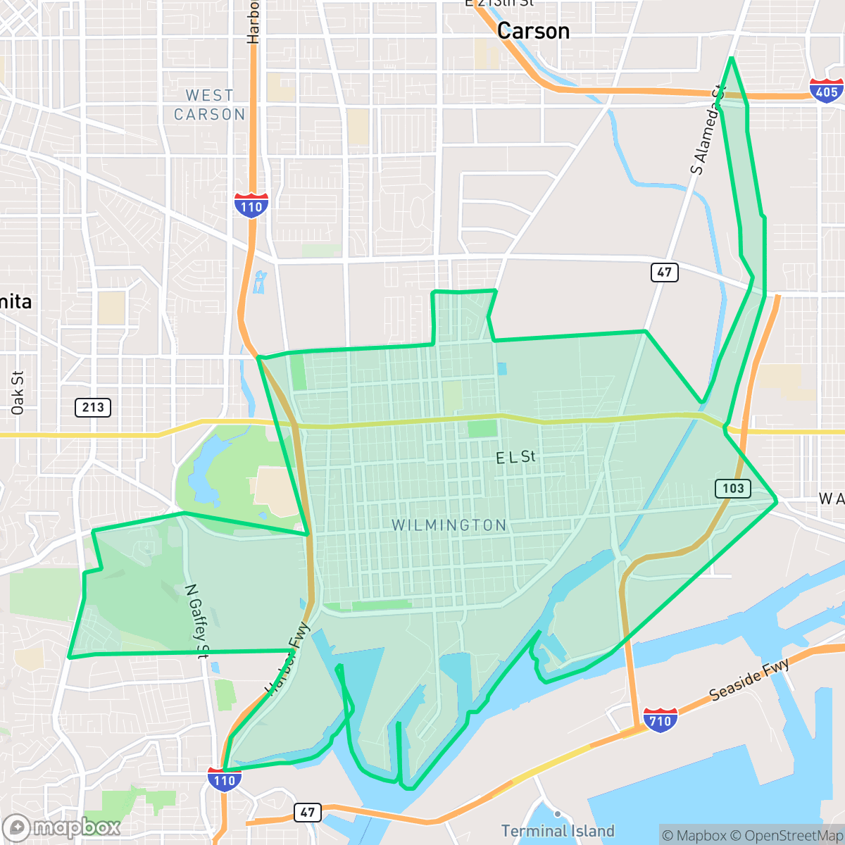 Map showing the location of Wilmington, Los Angeles, CA