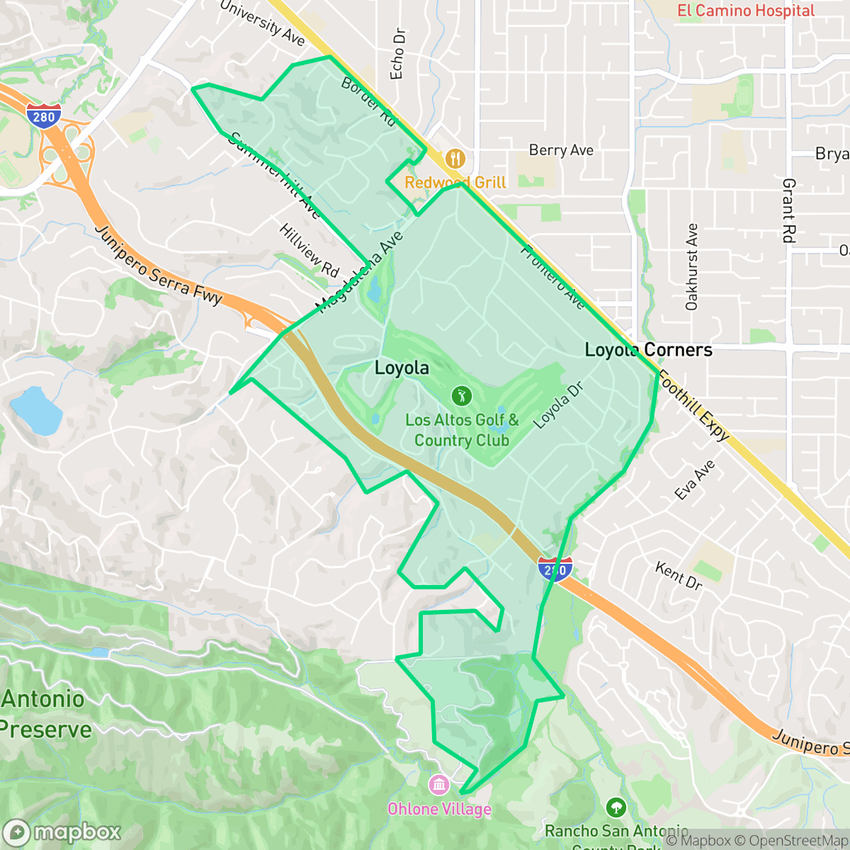 Map showing the location of Loyola, CA — coverage area