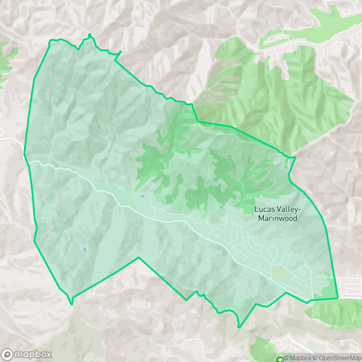 Map showing the location of Lucas Valley, Lucas Valley-Marinwood, CA