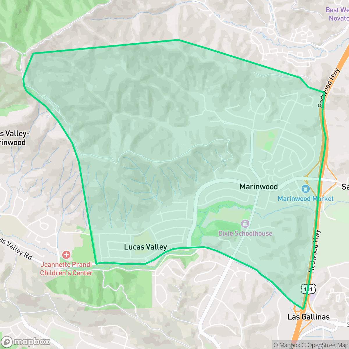 Map showing the location of Marinwood, Lucas Valley-Marinwood, CA