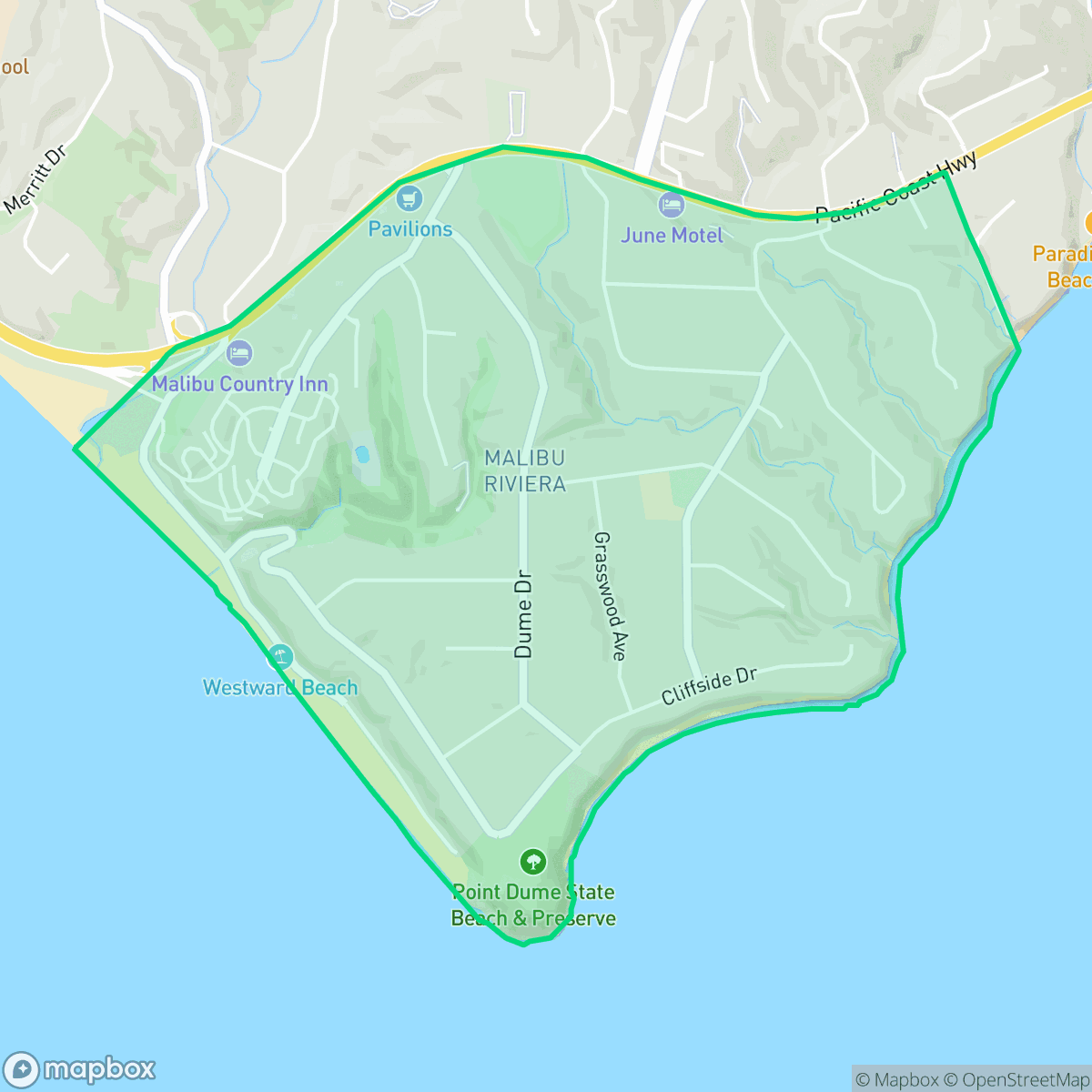 Map showing the location of Point Dume, Malibu, CA