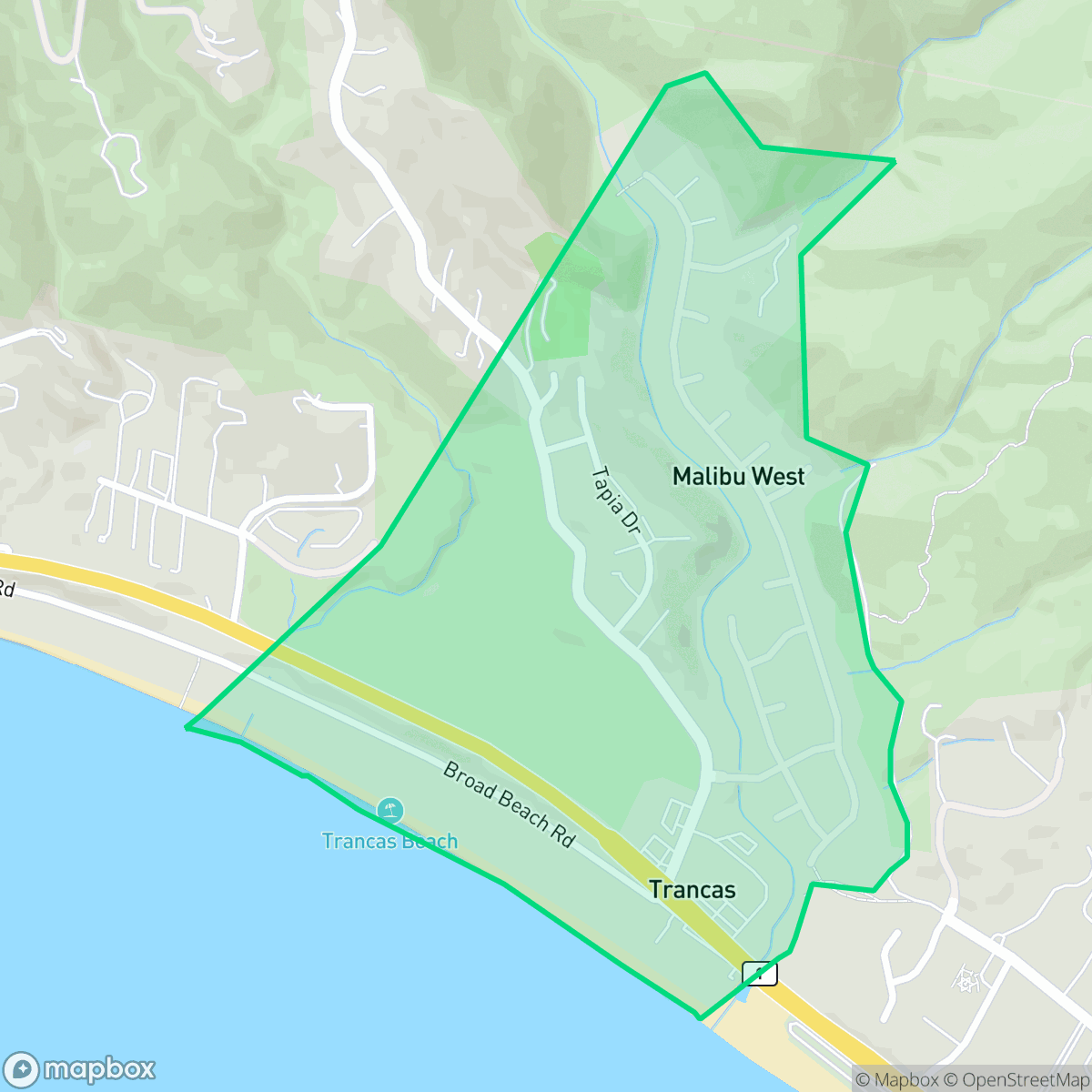 Map showing the location of Trancas Canyon, Malibu, CA