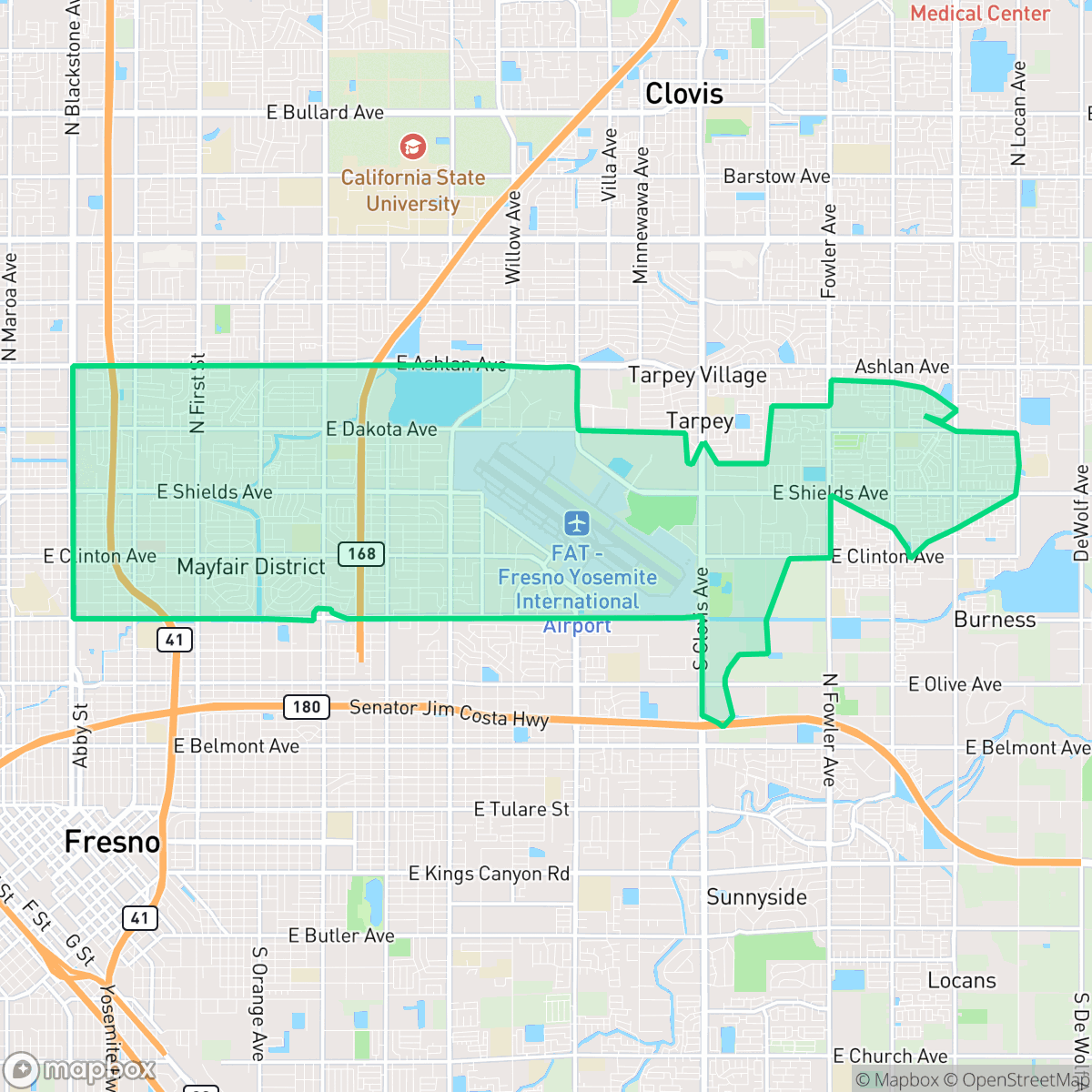 Map showing the location of Mclane, Mayfair, CA