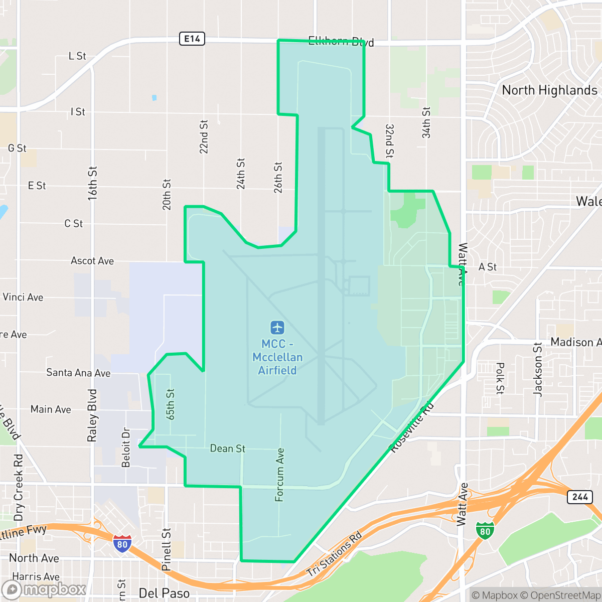 Map showing the location of McClellan Park, CA — coverage area