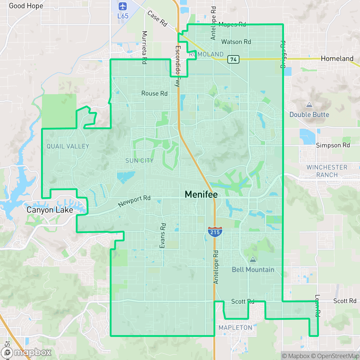 Map showing the location of Menifee, CA — coverage area
