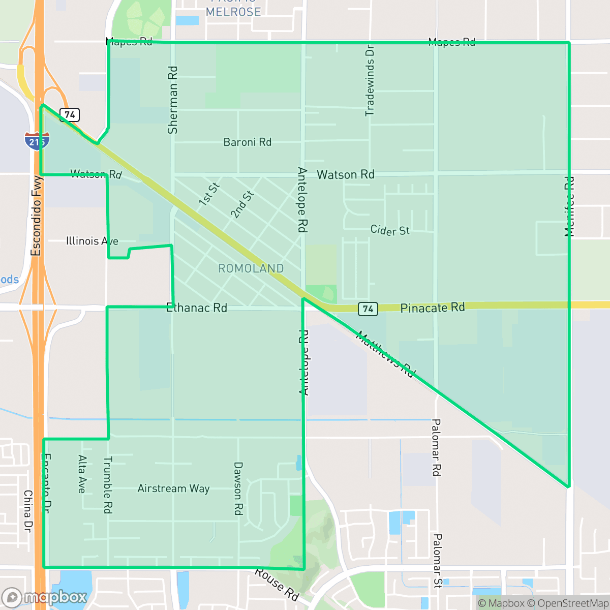 Map showing the location of Romoland, Menifee, CA