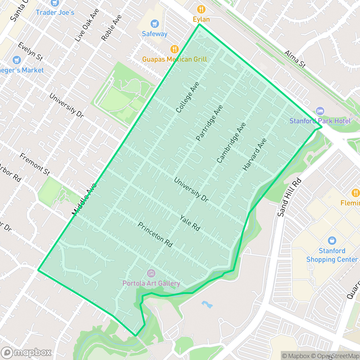 Map showing the location of Allied Arts, Menlo Park, CA