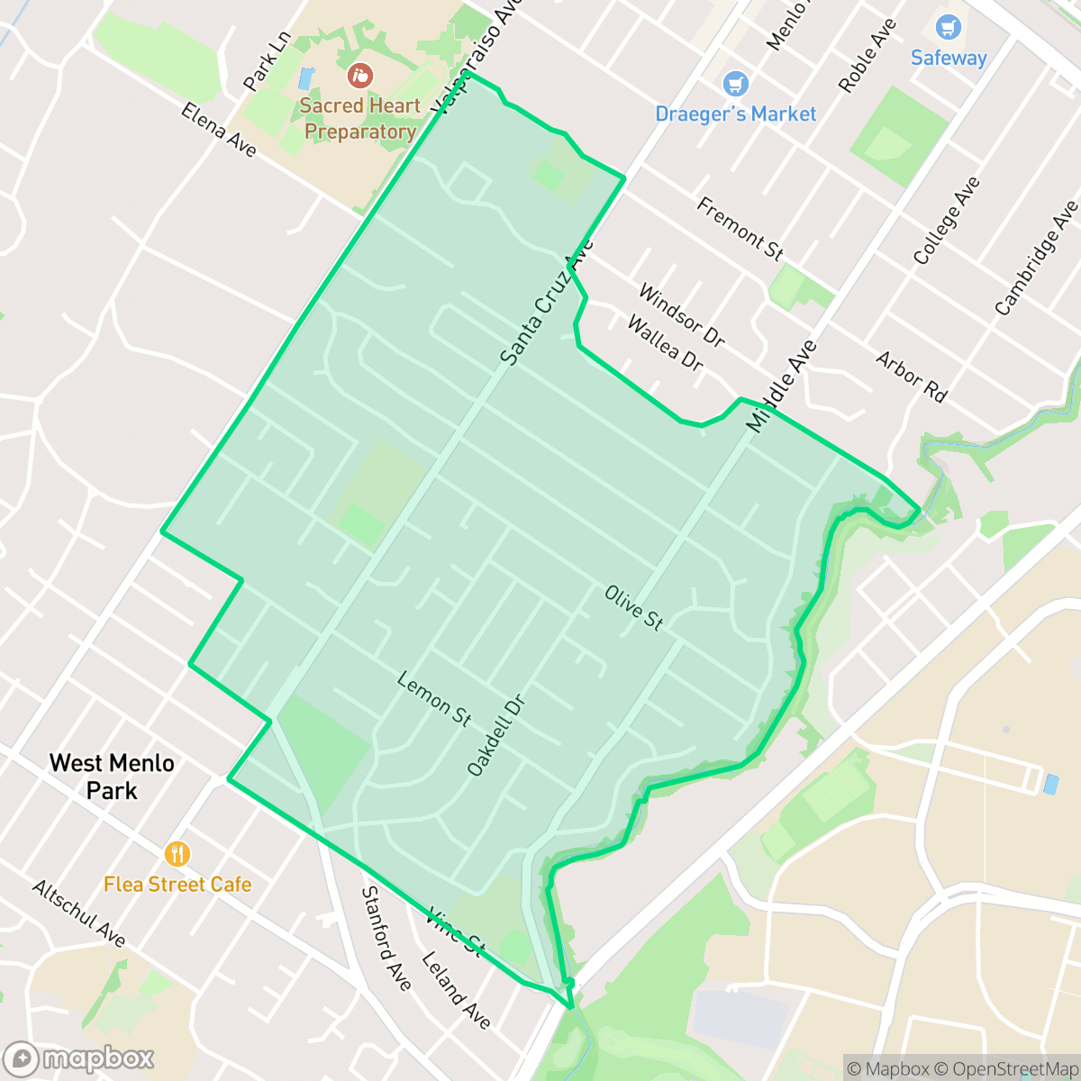 Map showing the location of Central Menlo Park, Menlo Park, CA