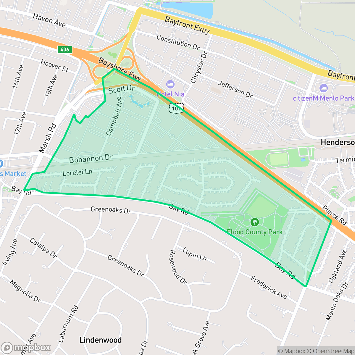 Map showing the location of Lorelei Manor, Menlo Park, CA