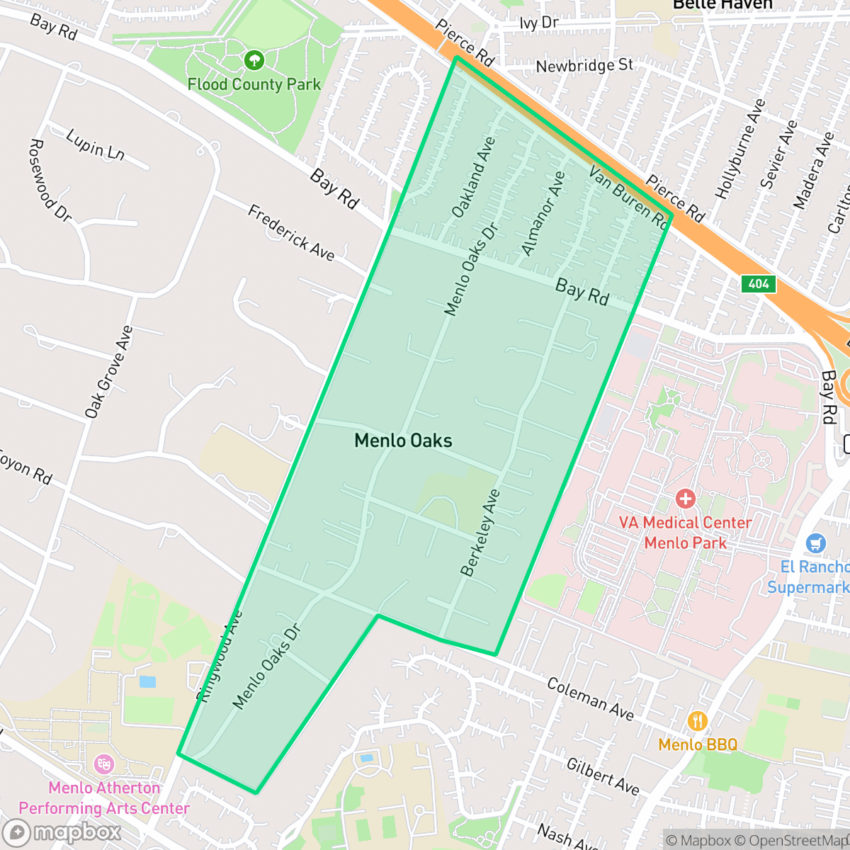 Map showing the location of Menlo Oaks, Menlo Park, CA