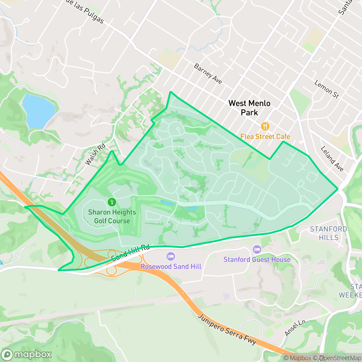 Map showing the location of Sharon Heights, Menlo Park, CA
