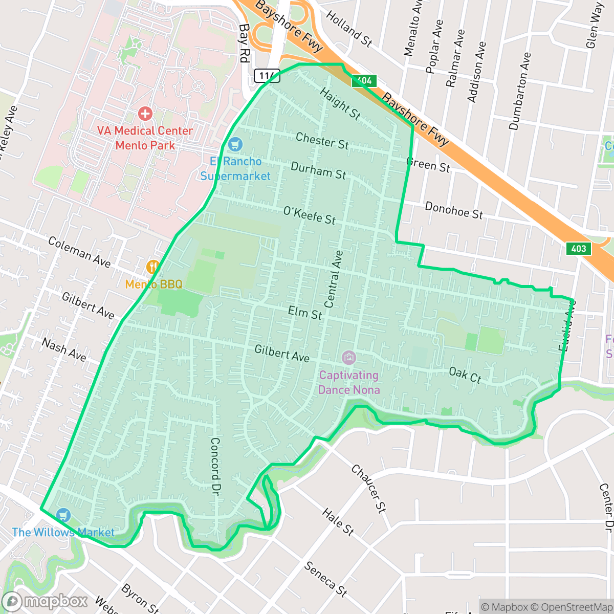 Map showing the location of The Willows, Menlo Park, CA