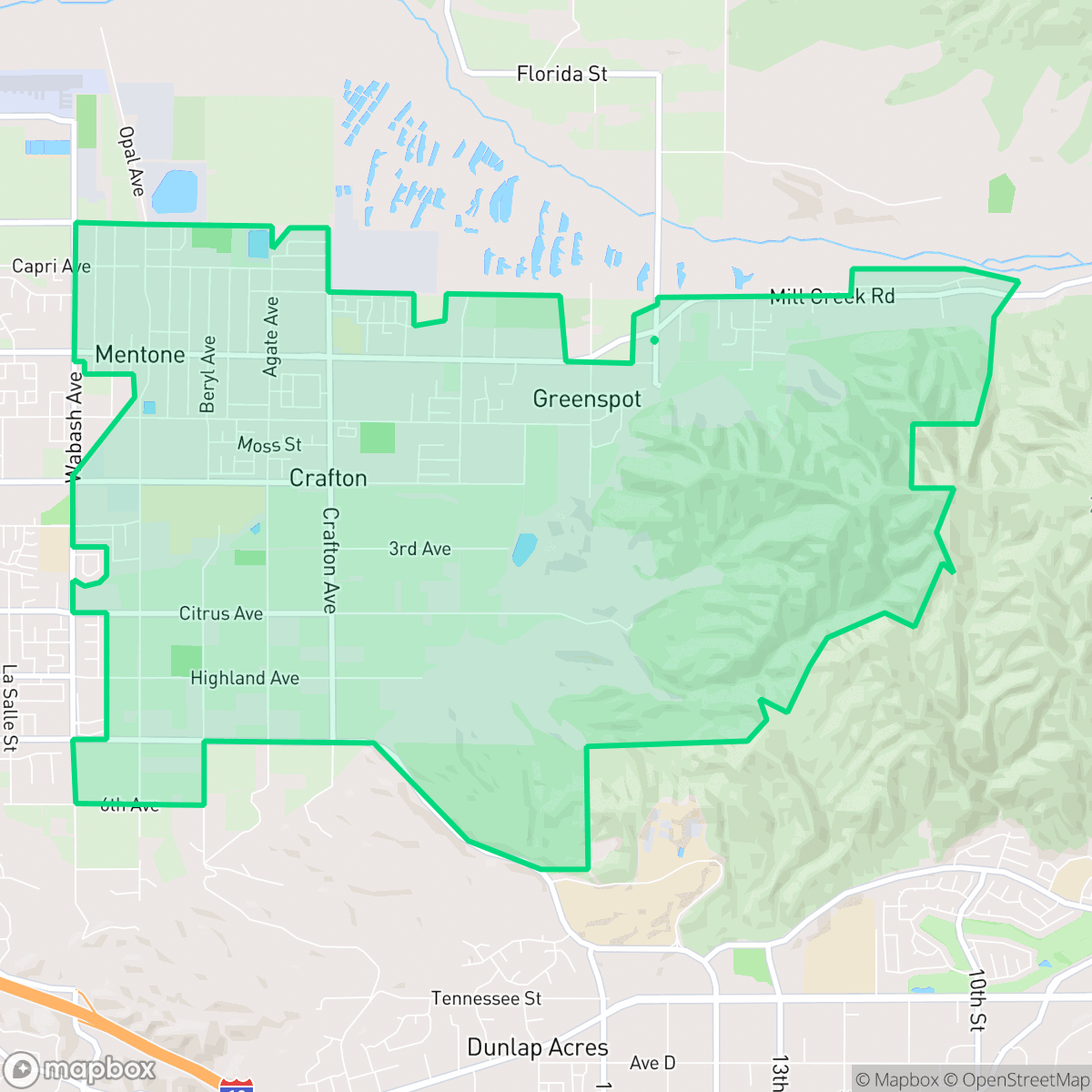 Map showing the location of Mentone, CA — coverage area