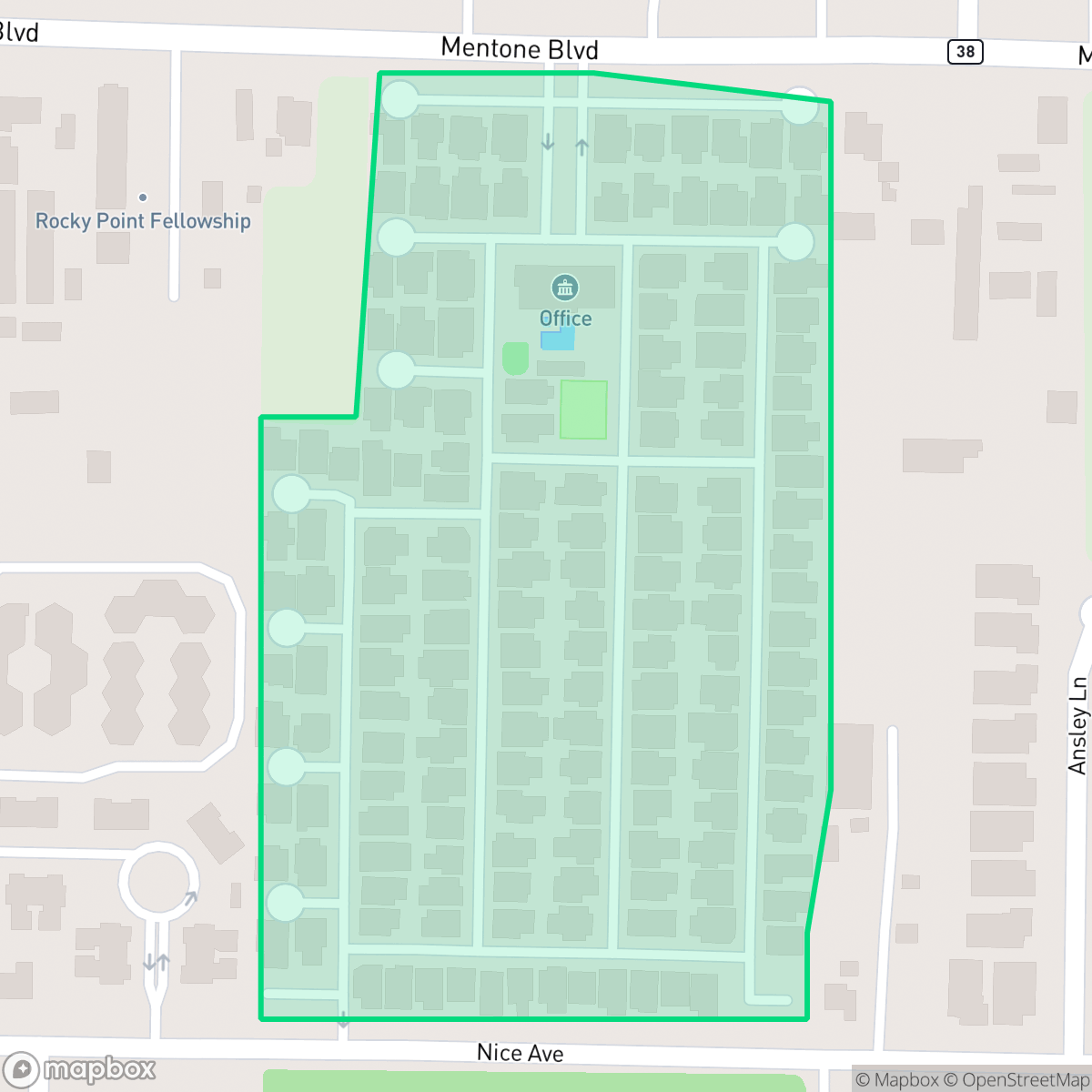 Map showing the location of Friendly Hills Mobile Estates, Mentone, CA