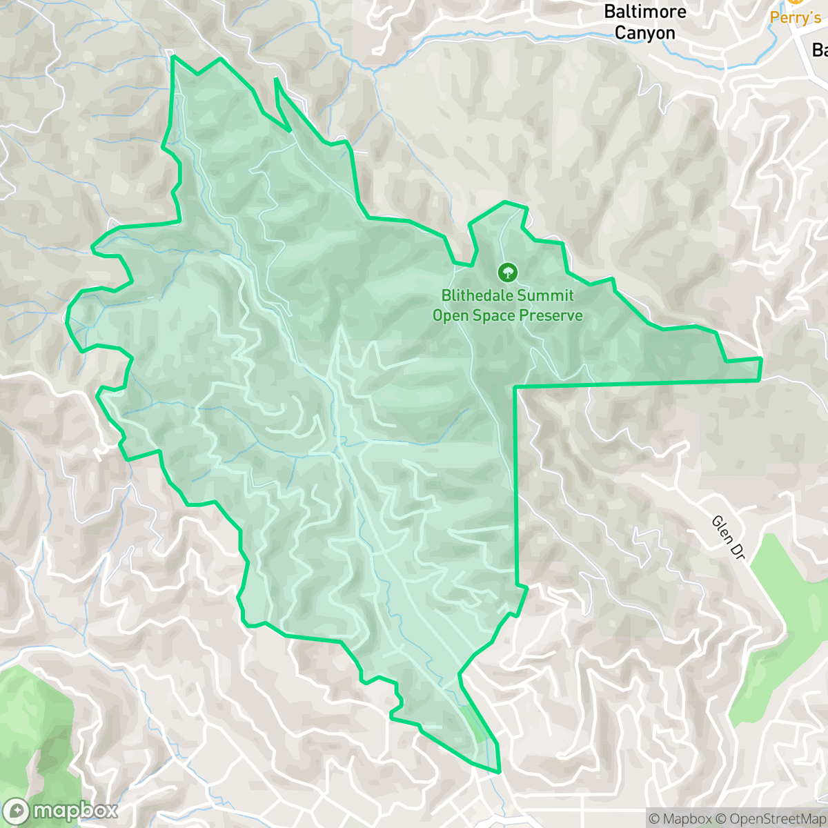 Map showing the location of Blithedale Canyon, Mill Valley, CA