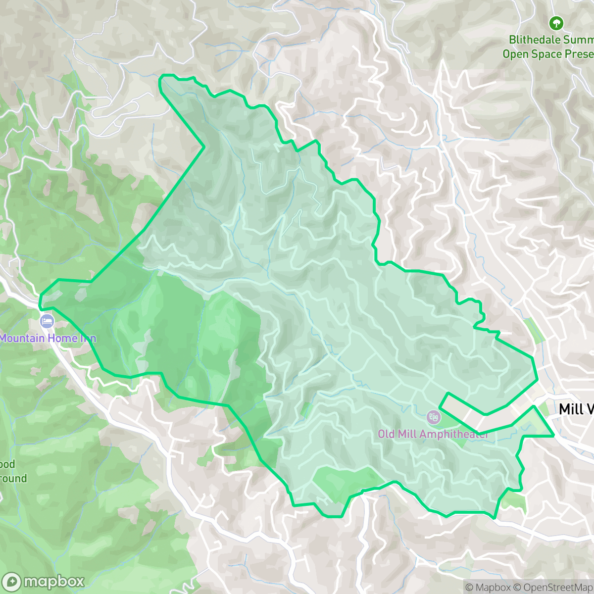 Map showing the location of Cascade Canyon, Mill Valley, CA