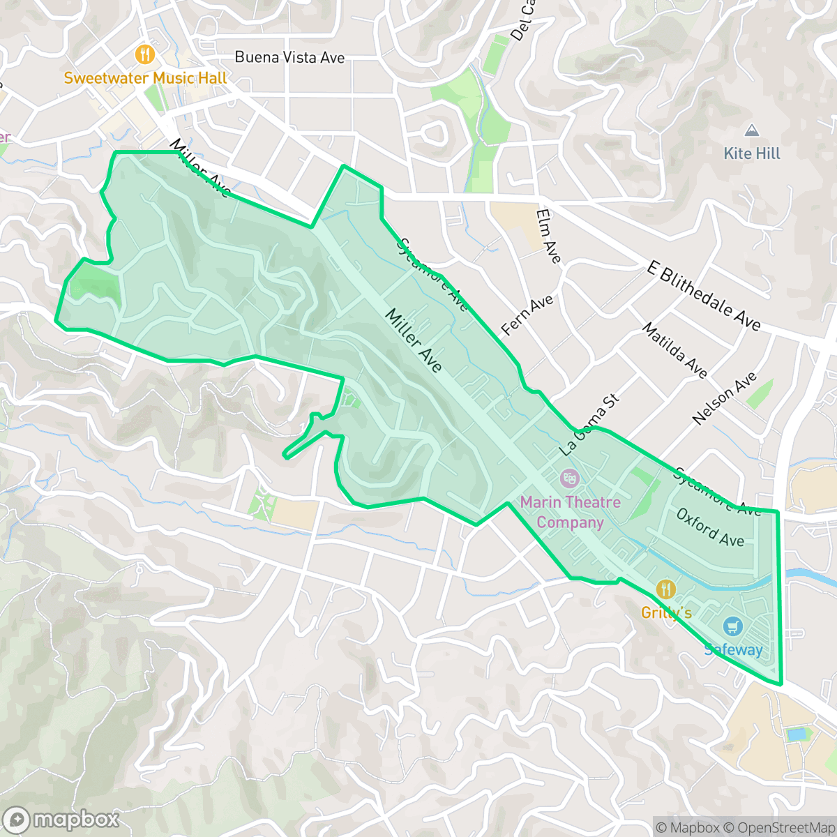 Map showing the location of Miller/Molino, Mill Valley, CA