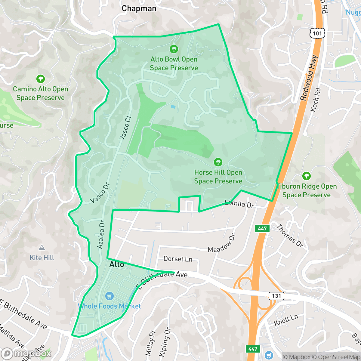 Map showing the location of Scott Valley, Mill Valley, CA