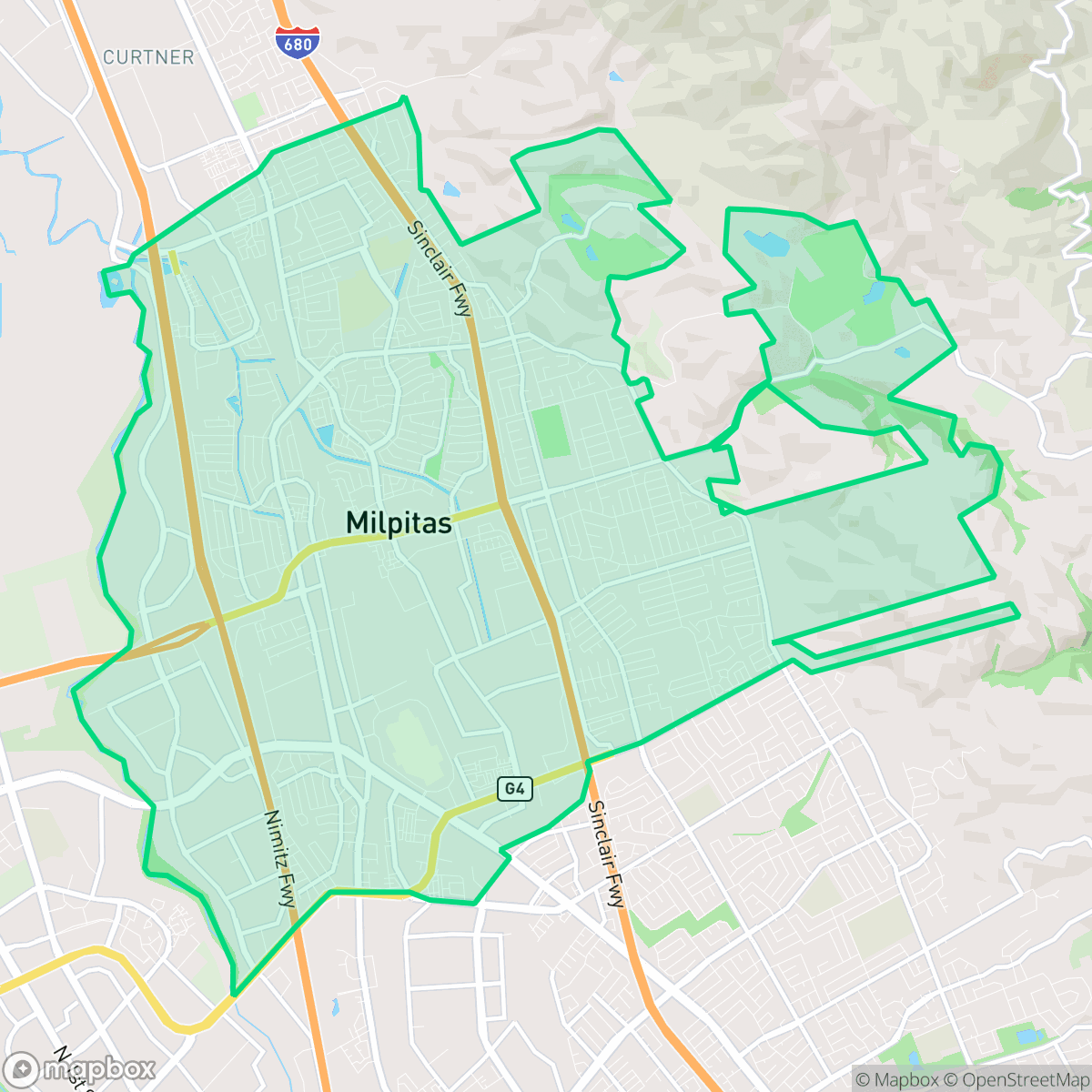 Map showing the location of Milpitas, CA — coverage area