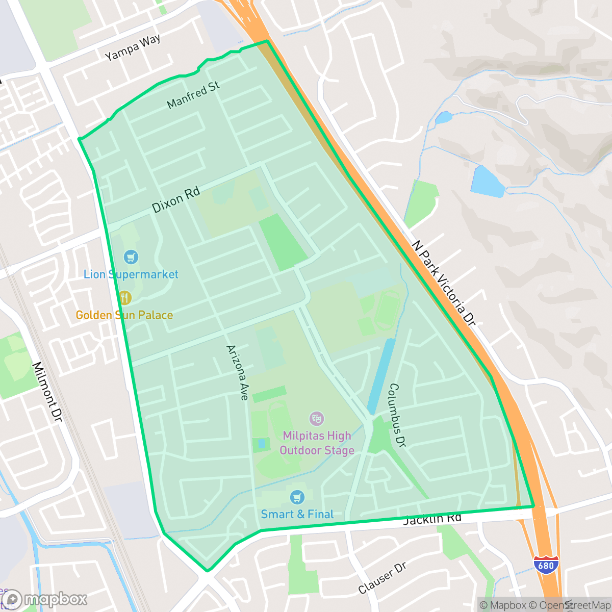 Map showing the location of Sunny Hills, Milpitas, CA