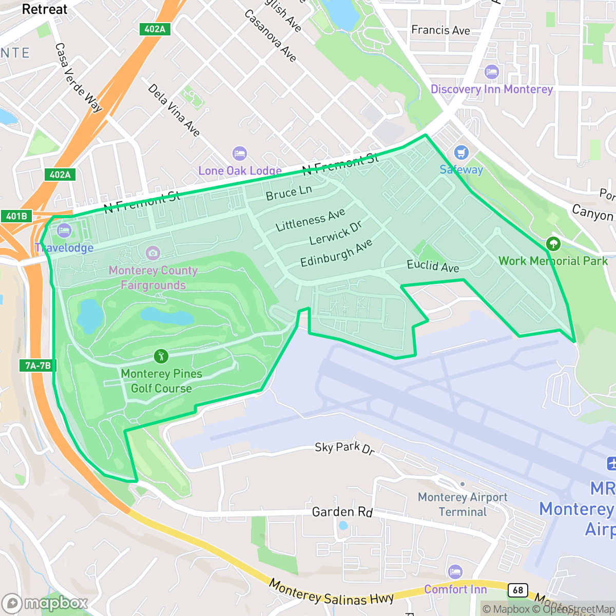 Map showing the location of Casanovsa Oak Knoll, Monterey, CA