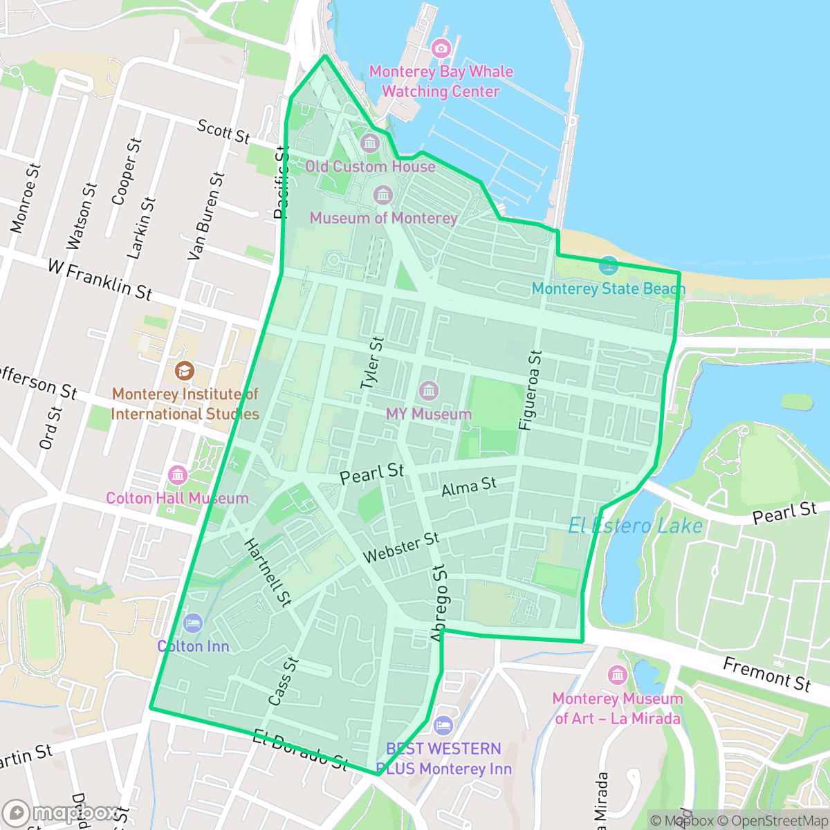 Map showing the location of Downtown, Monterey, CA