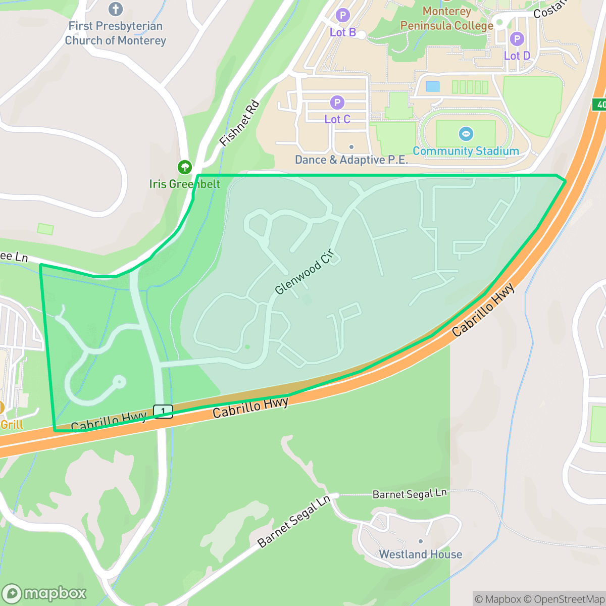 Map showing the location of Glenwood, Monterey, CA