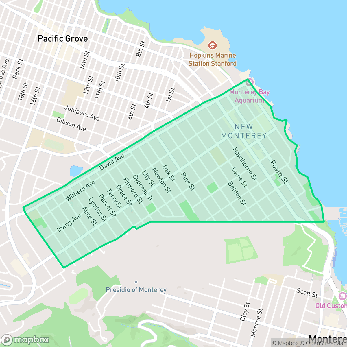 Map showing the location of New Monterey, Monterey, CA